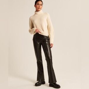 NWT Abercrombie & Fitch Vegan Leather Split Hem Flare High Rise Pants Short new